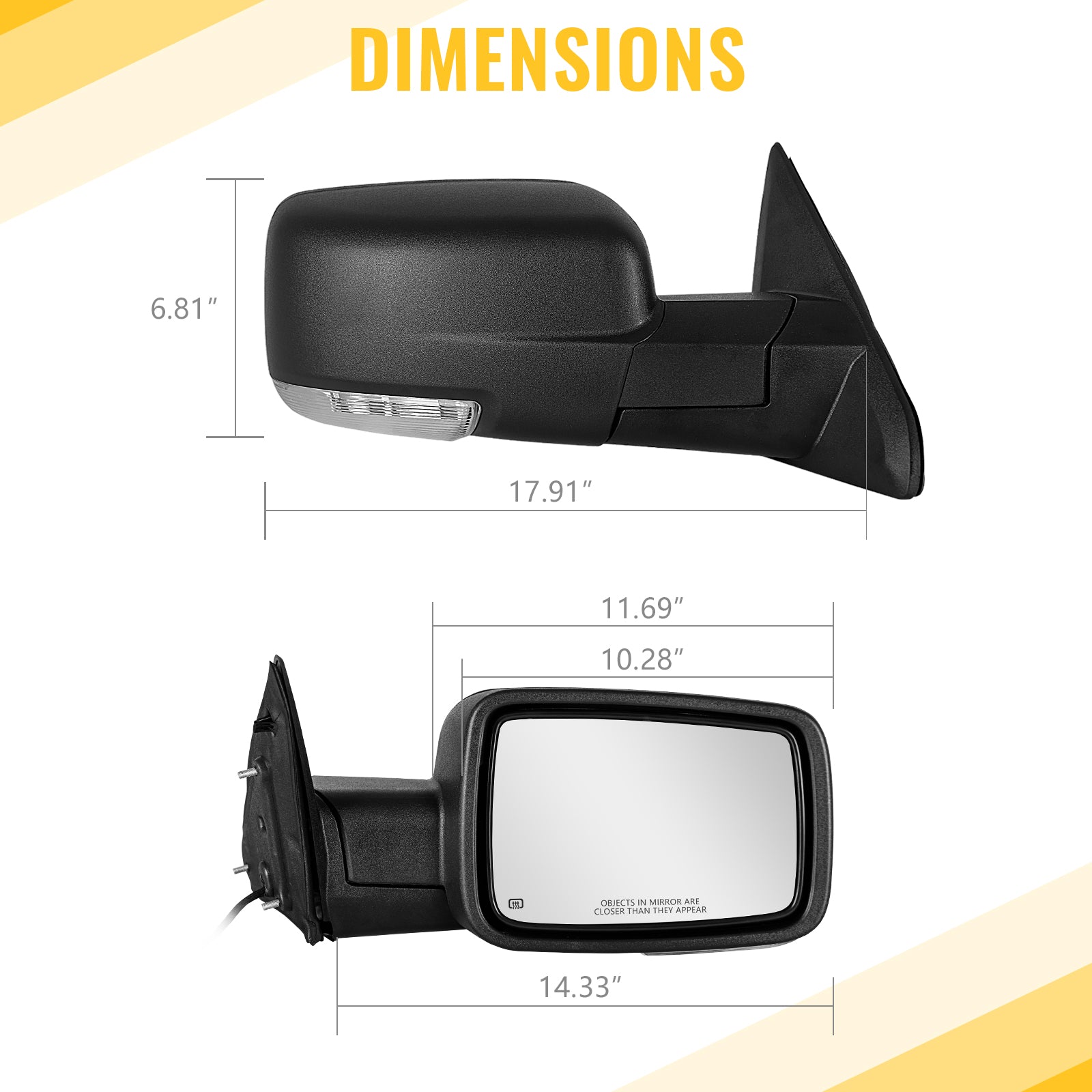 Sanooer Towing Mirror size diagram