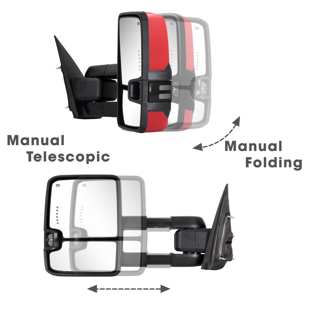 Sanooer-2014-2018-Chevy-Silverado-GMC-Sierra-Paint-Red-Switchback-Towing-Mirrors-Multifunction-Pair-Set-manual-telescopic-folding