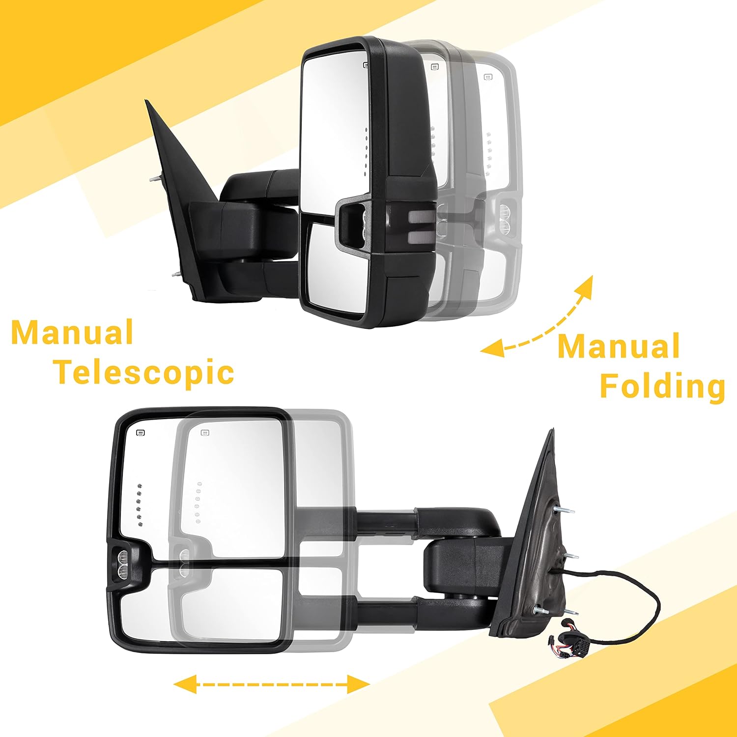 Power Heated Tow Mirrors W/ Dynamic Turn Signals – 2014-2018 Chevy Silverado GMC Sierra – Black