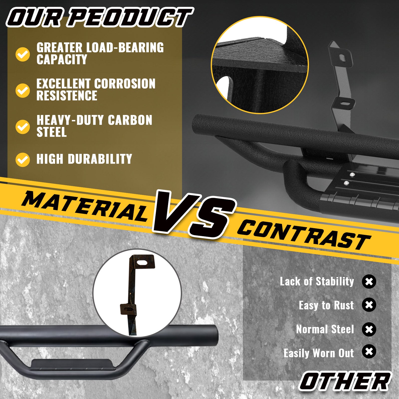 Sanooer-2019-2024-Chevy-Silverado-Sierra-Crew-Cab-running-boards-black-excellent-corrosion-resistence