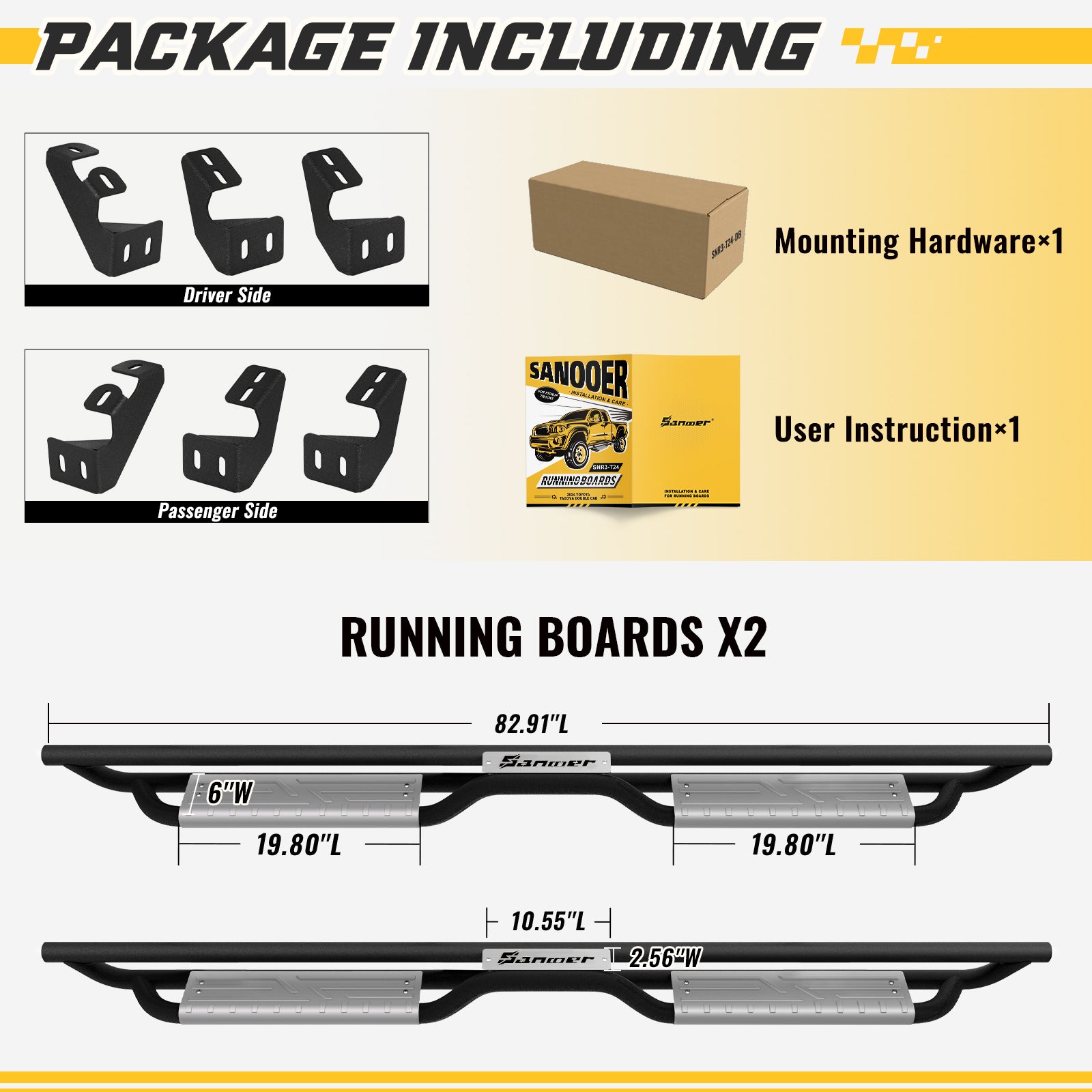 packge included with the purchase of Sanooer Running Boards