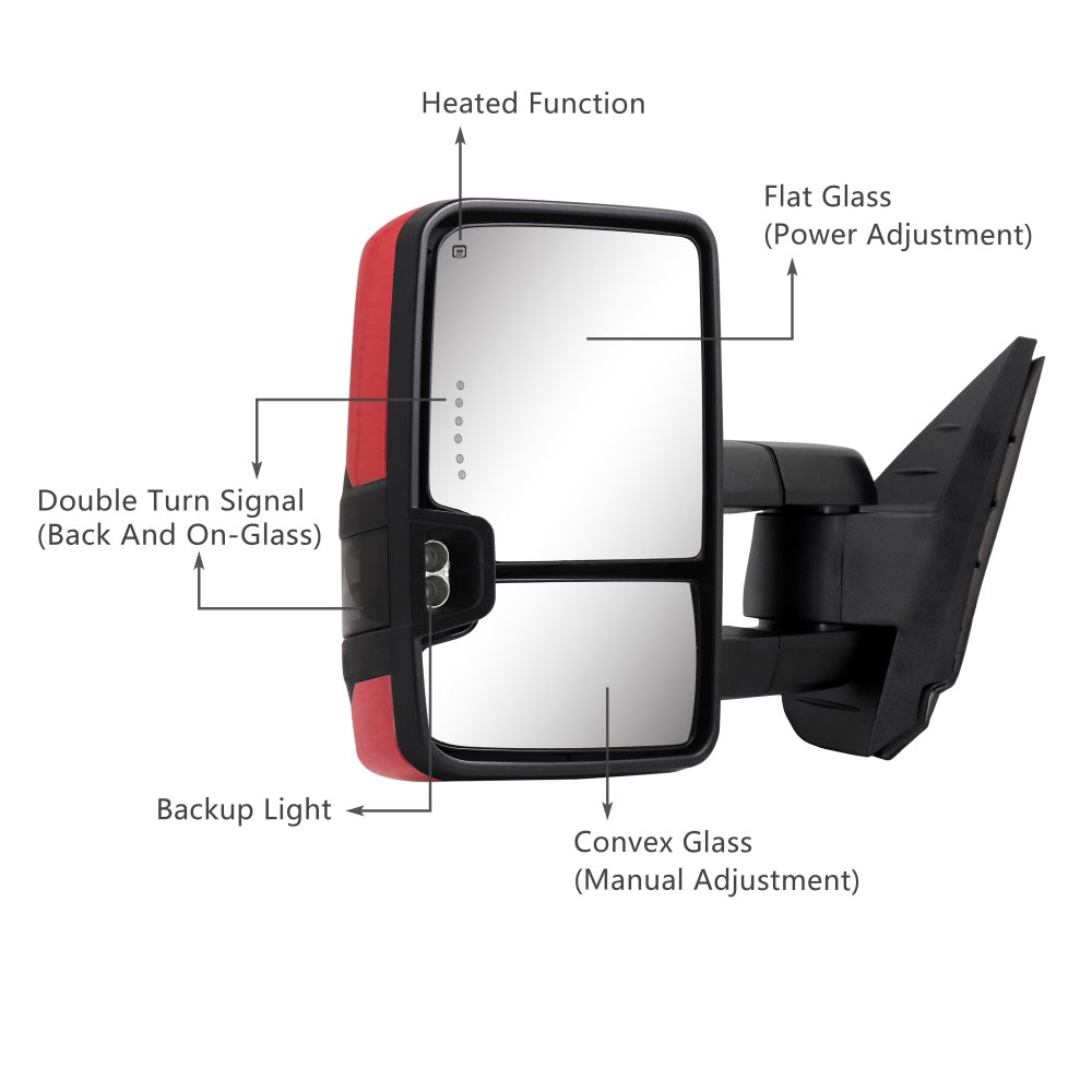 Sanooer-Basic-Towing-Mirror-2007-New-body-2013-Chevy-Silverado-GMC-Sierra-painted-red-functions