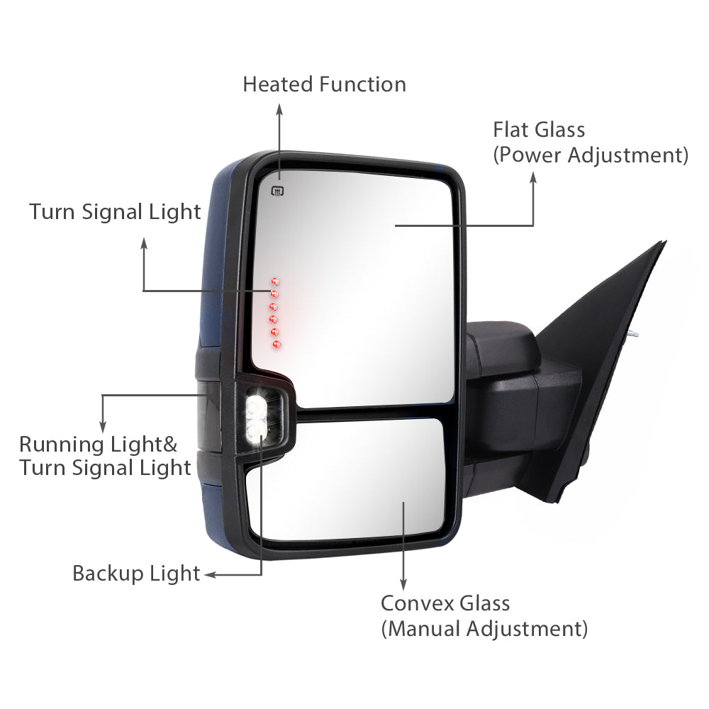 Sanooer-Basic-Towing-Mirror-2014-2018-CHEVY-Silverado-GMC-Sierra-Blue-Painted-funcrions