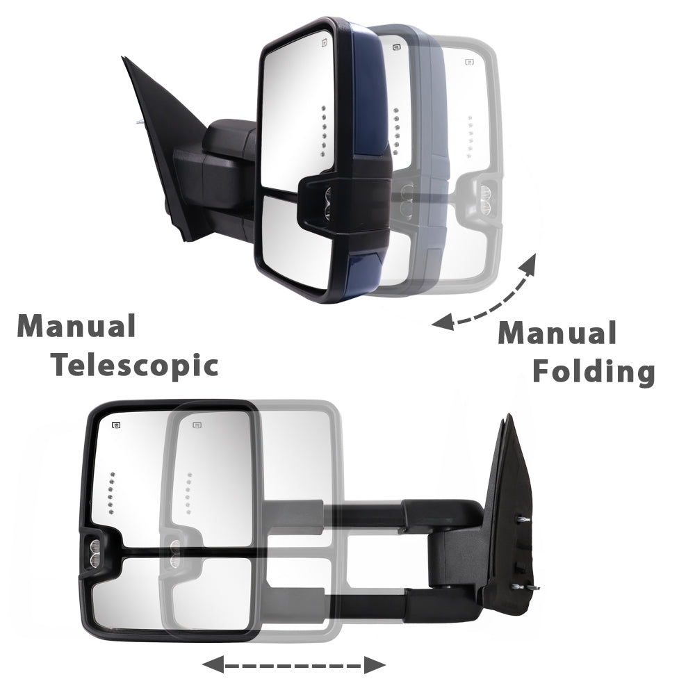 Sanooer-Basic-Towing-Mirror-2014-2018-CHEVY-Silverado-GMC-Sierra-Blue-Painted-manual-telescopic-folding
