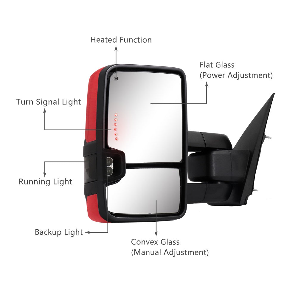 Sanooer-Basic-Towing-Mirror-2014-2018-CHEVY-Silverado-GMC-Sierra-painted-red-functions