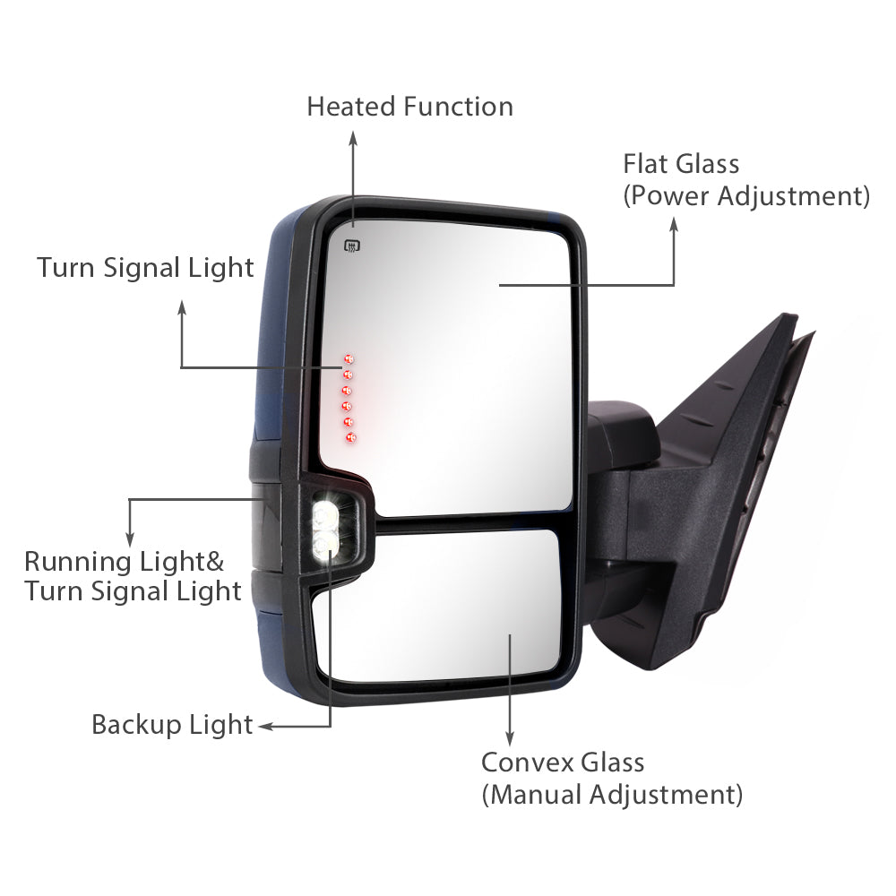 Sanooer-Switchback-Towing-Mirror-2007-New-body-2013-Chevy-Silverado-GMC-Sierra-Painted-Blue-functions