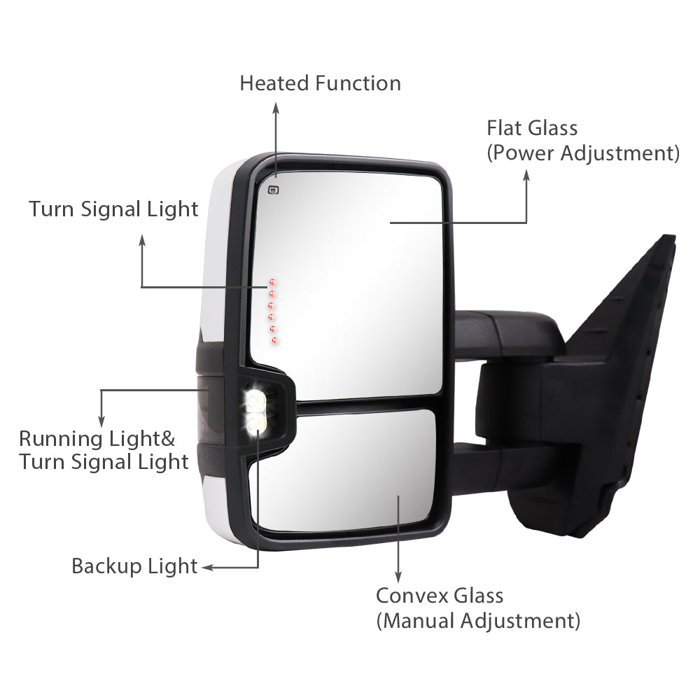 Sanooer-Switchback-Towing-Mirror-2007-New-body-2013-Chevy-Silverado-GMC-Sierra-Painted-Silver-functions