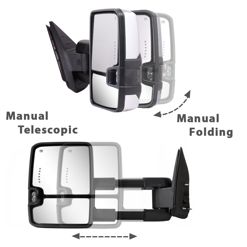 Sanooer-Switchback-Towing-Mirror-2007-New-body-2013-Chevy-Silverado-GMC-Sierra-Painted-Silver-manual-telescopic-folding