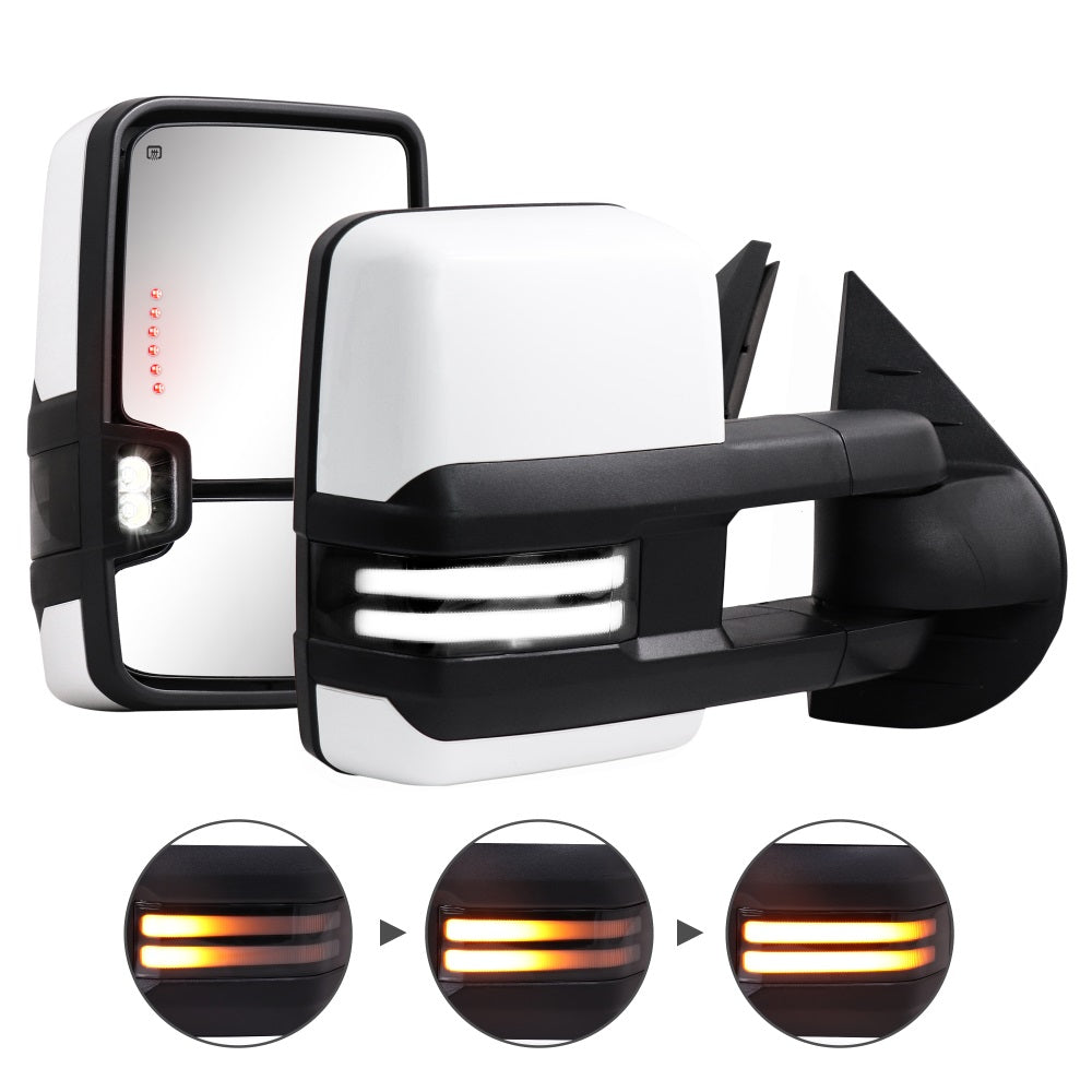 Sanooer-Switchback-Towing-Mirror-2007-New-body-2013-Chevy-Silverado-GMC-Sierra-painted-white-stripe-light