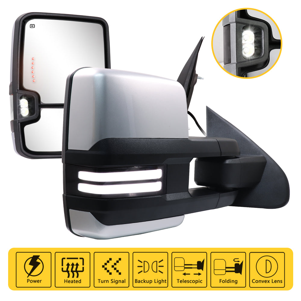 Sanooer-Switchback-Towing-Mirror-2014-2018-CHEVY-Silverado-GMC-Sierra-Silver-Painted-features