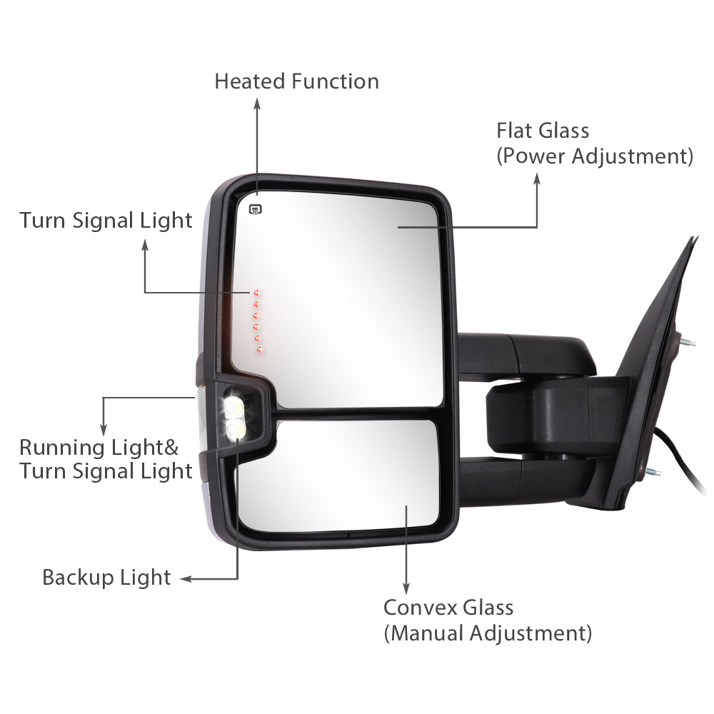 Sanooer-Switchback-Towing-Mirror-2014-2018-CHEVY-Silverado-GMC-Sierra-Silver-Painted-functions