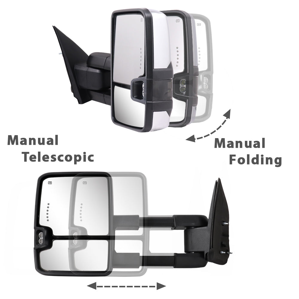 Sanooer-Switchback-Towing-Mirror-2014-2018-CHEVY-Silverado-GMC-Sierra-Silver-Painted-manual-telescopic-folding