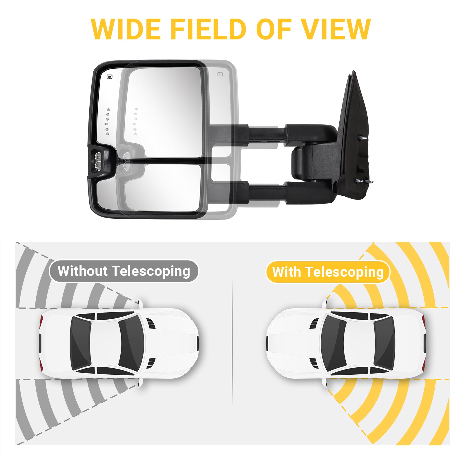 SANOOER Chrome Tow Mirrors For 2003-2006 Silverado & Sierra (2007 Classic) – Heated, Extendable, With Switchback Lights