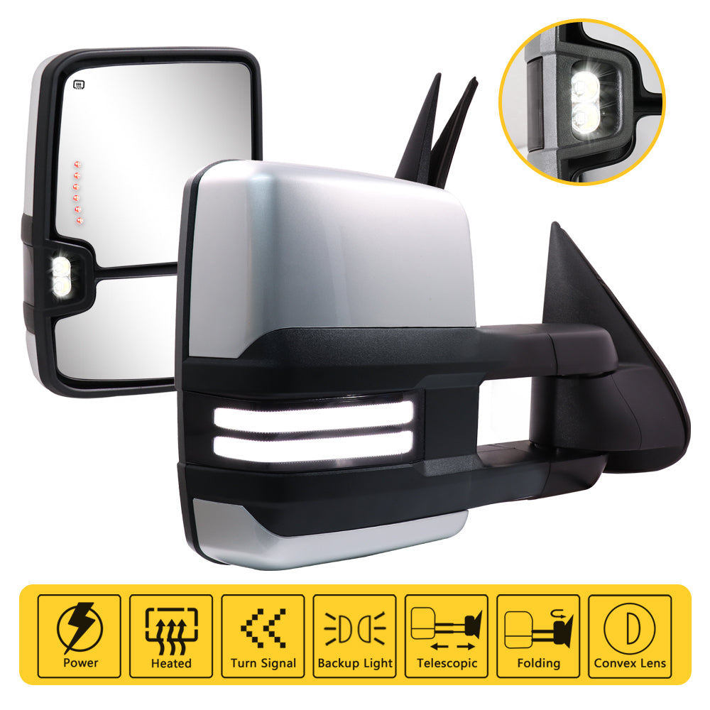 Sanooer-Switchback-Towing-Mirrors-2003-2007-Classic-Chevy-Silverado-GMC-Sierra-paint-silver-functions