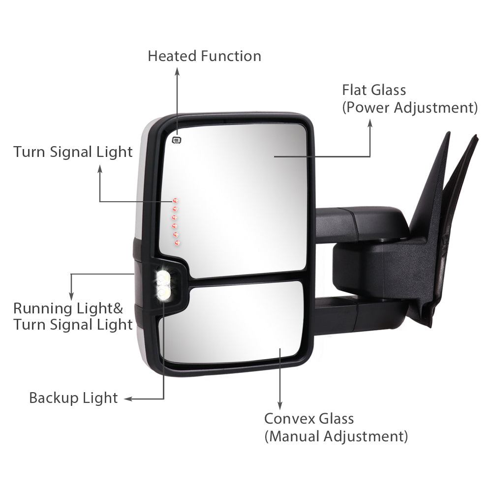Sanooer-Towing-Mirror-2003-2007-Classic-Chevy-Silverado-GMC-Sierra-paint-silver-basic-functions