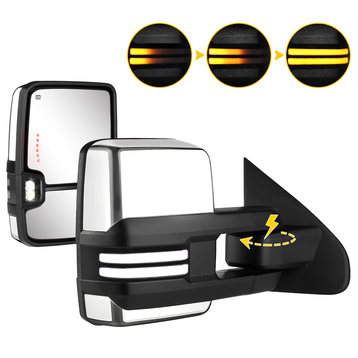 Sanooer 2014-2019 CHEVY Silverado Chrome Switchback Power Folding Towing Mirror