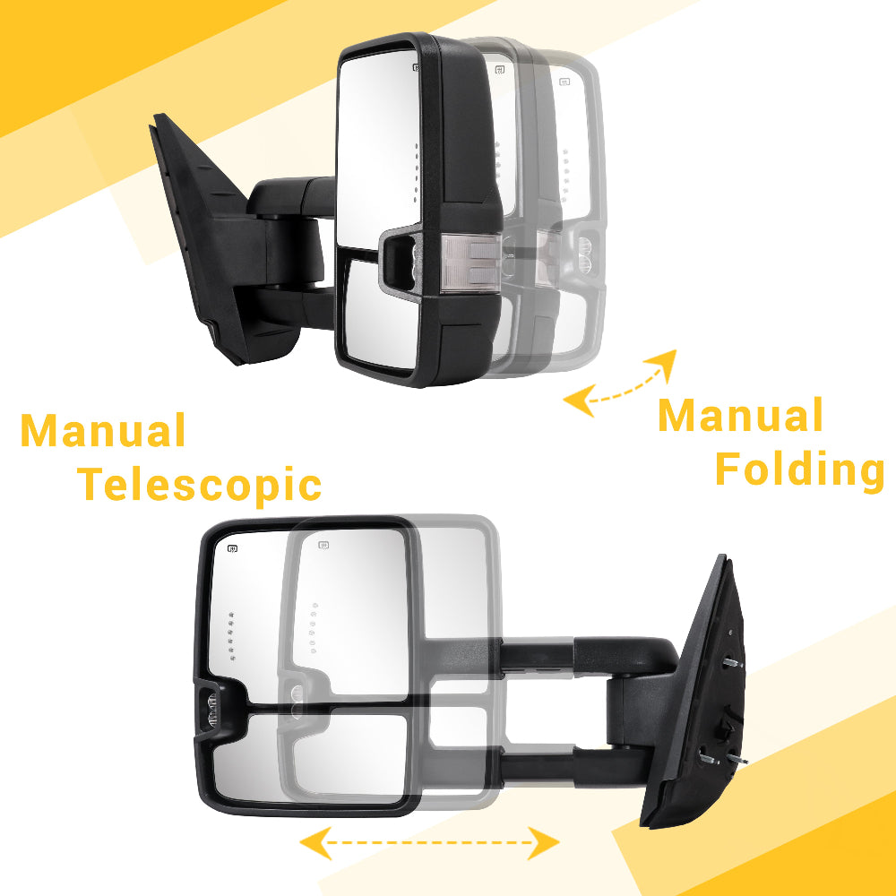 Switchback Towing Mirror for 2007 New body - 2013 Chevy Silverado GMC Sierra etc Chrome Inside Manual Folding