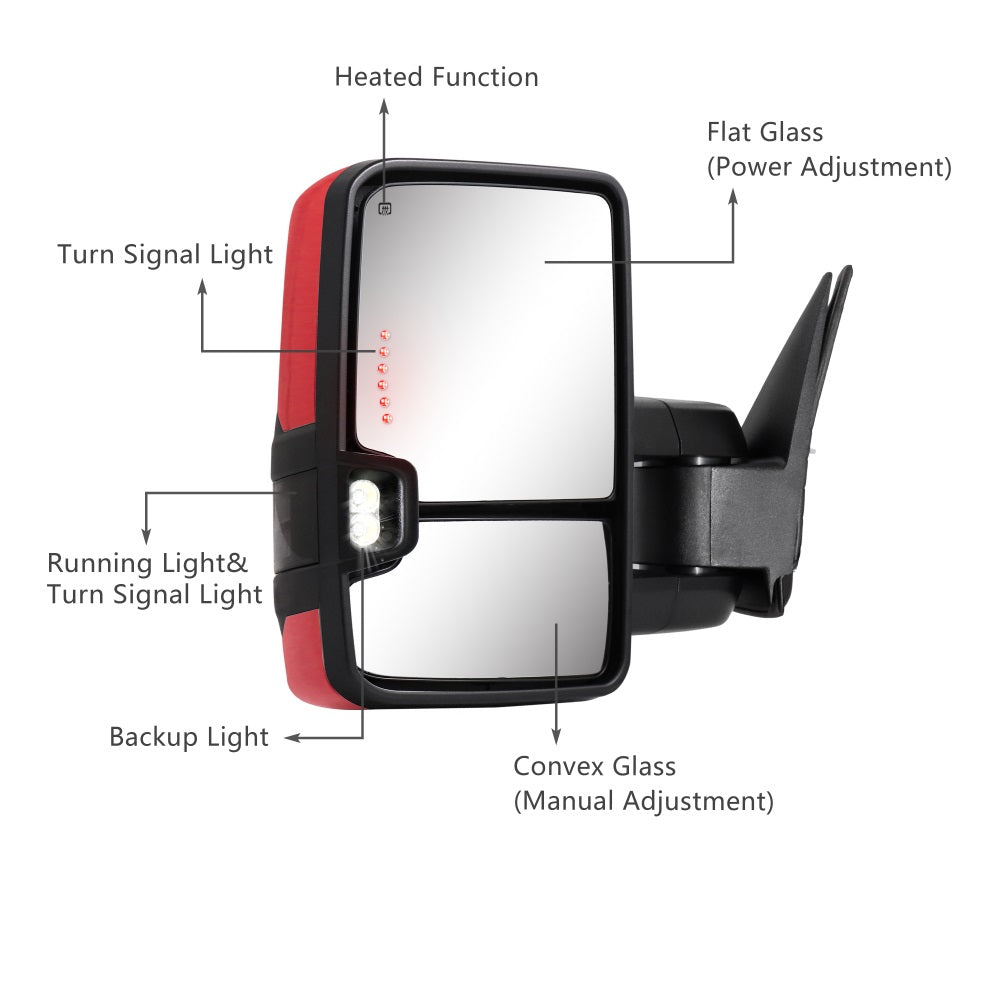 Towing-Mirror-2003-2007-Classic-Chevy-Silverado-GMC-Sierra-paint-red-switchback-functions