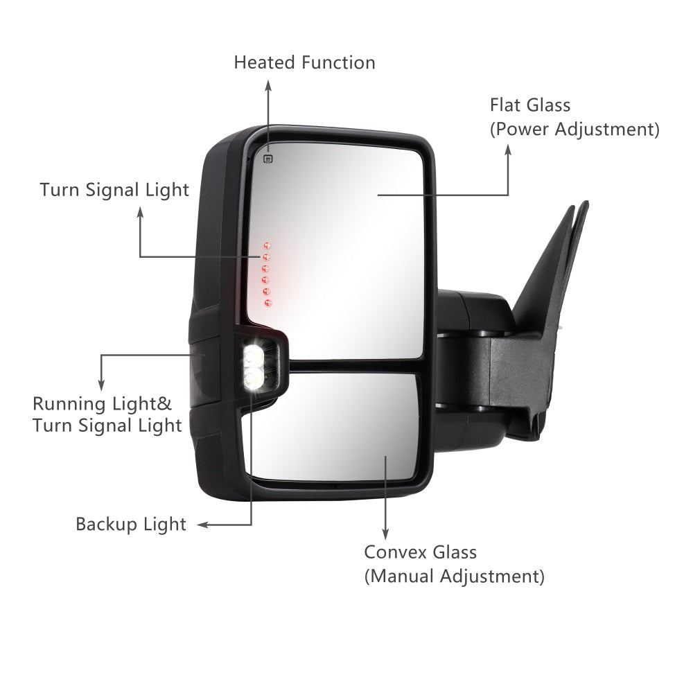 Towing-Mirror-2003-2007-Classic-Chevy-Silverado-GMC-Sierra-switchback-black-painted-functions