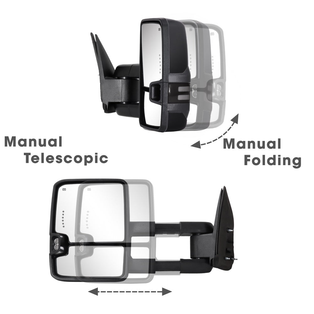 Towing-Mirror-2003-2007-Classic-Chevy-Silverado-GMC-Sierra-switchback-black-painted-manual-telescopic & folding