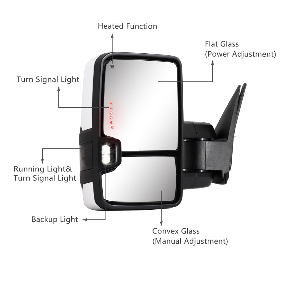 Towing-Mirror-2003-2007-Classic-Chevy-Silverado-GMC-Sierra-switchback-white-painted-functions