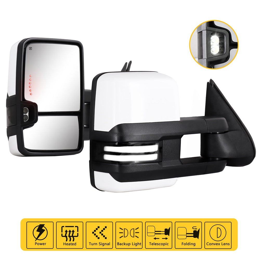 Towing-Mirror-2003-2007-Classic-Chevy-Silverado-GMC-Sierra-switchback-white-painted-stripe-lights