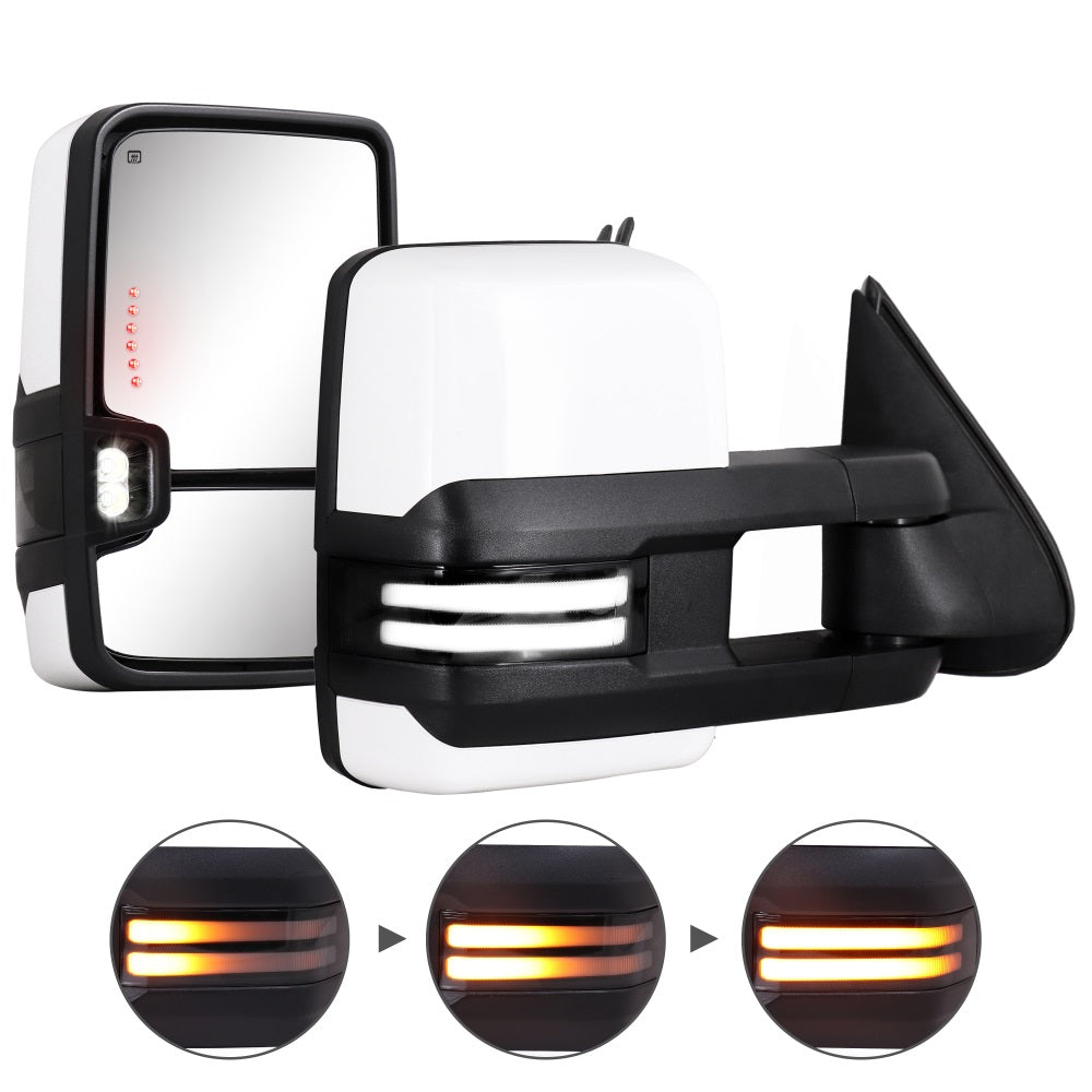 Towing-Mirror-2003-2007-Classic-Chevy-Silverado-GMC-Sierra-switchback-white-painted-stripe-lights