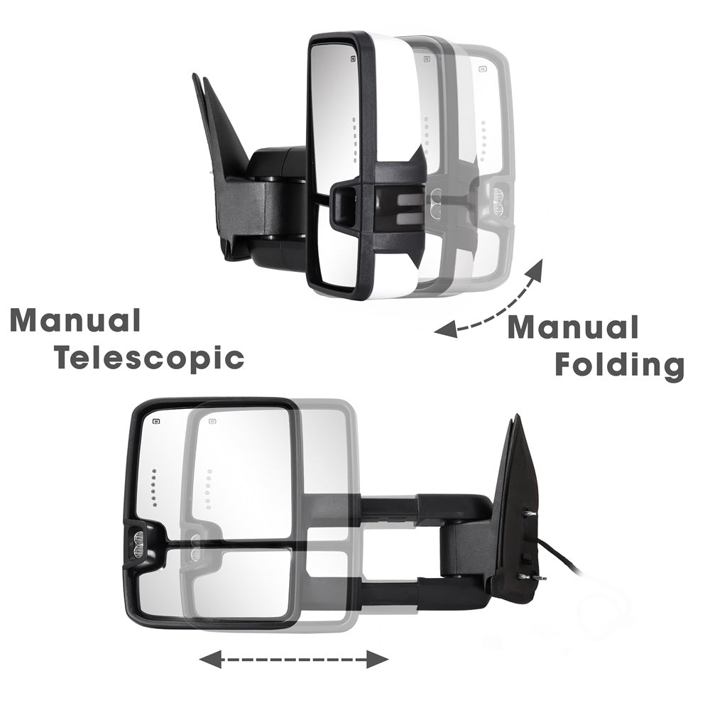 Towing-Mirror-2003-2007-Classic-Chevy-Silverado-GMC-Sierra-switchback-white-painted-stripe-manual-telescopic&folding