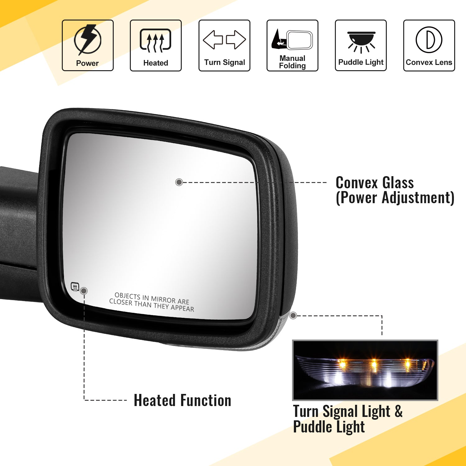 Sanooer Side Mirrors for 2009-2018 Dodge Ram 1500 2010-2018 Ram 2500 3500 2019-2024 1500 Classic Tow Mirrors