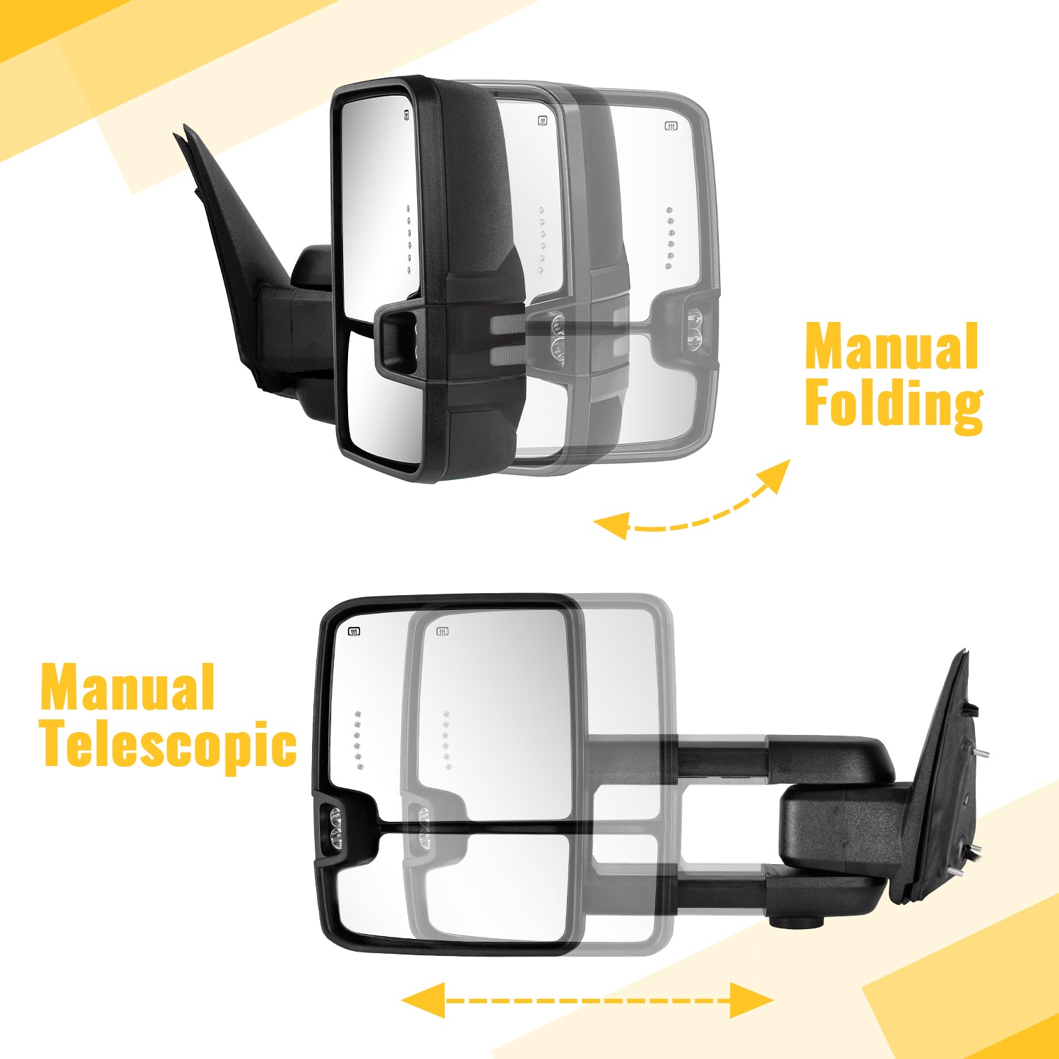 Sanooer Switchback Towing Mirrors for 2009-2018 Dodge Ram 1500 2500 3500 Extendable Telescopic Multifunction Pair Set