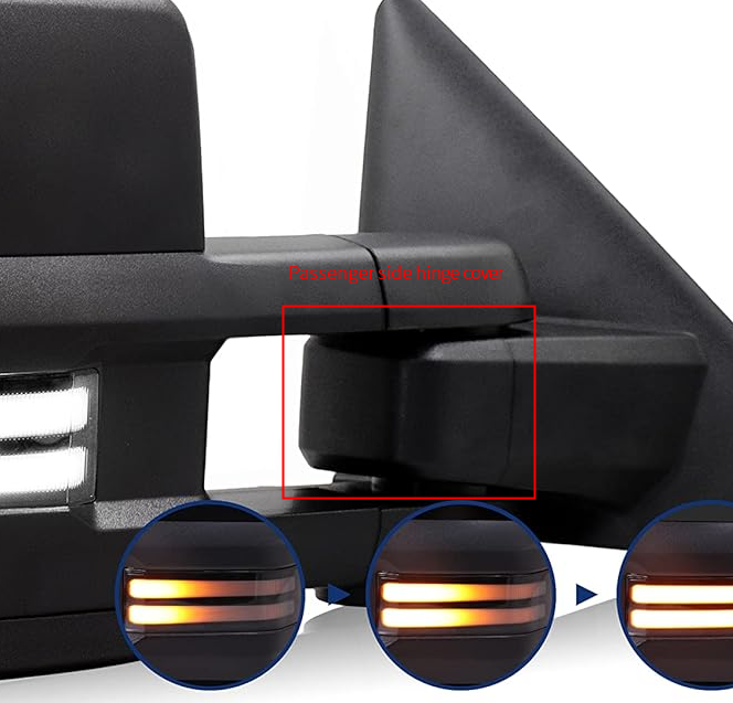 Passenger side hinge cover for Dodge Ram towing mirror