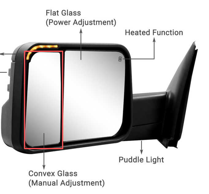 The convex glass on 1994-2001 Dodge Ram towing mirrors