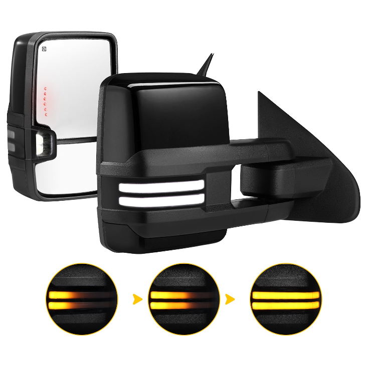 Switchback Towing Mirror Compatible with 2014-2018 Chevy Silverado GMC Sierra Tow Mirrors with Power Adjusted Heated Glass Running Light&Turn Signal Light Backup Lamp (Painted Black)