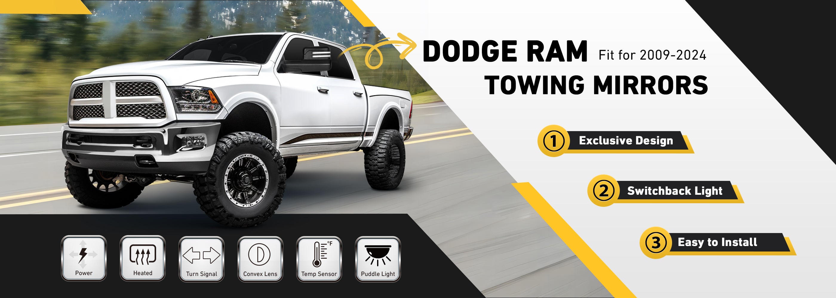 Shop custom fit tow mirrors for Dodge Ram trucks at Sanooer.
